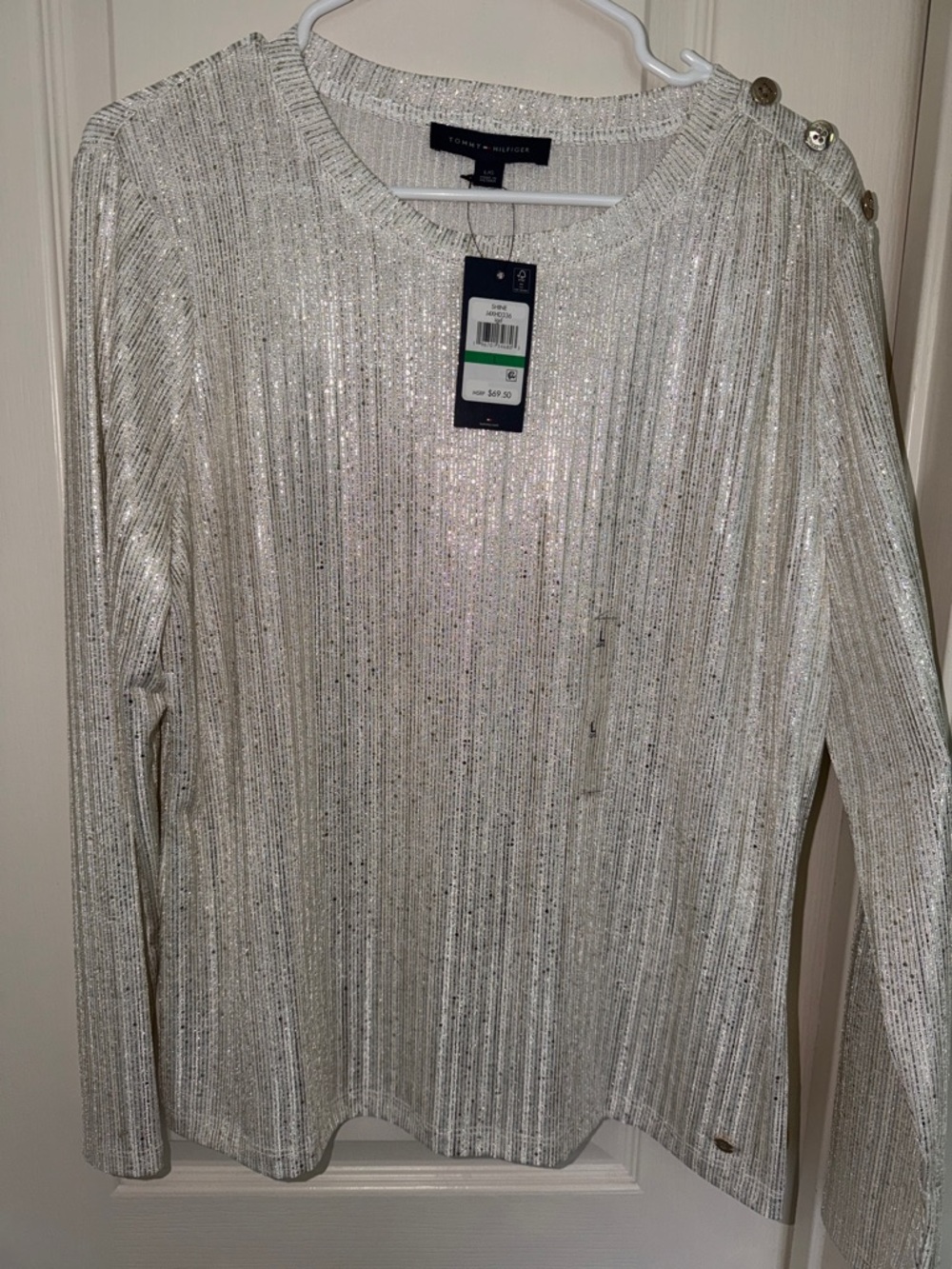 Tommy Hilfiger Metallic Ribbed Long-Sleeve Top